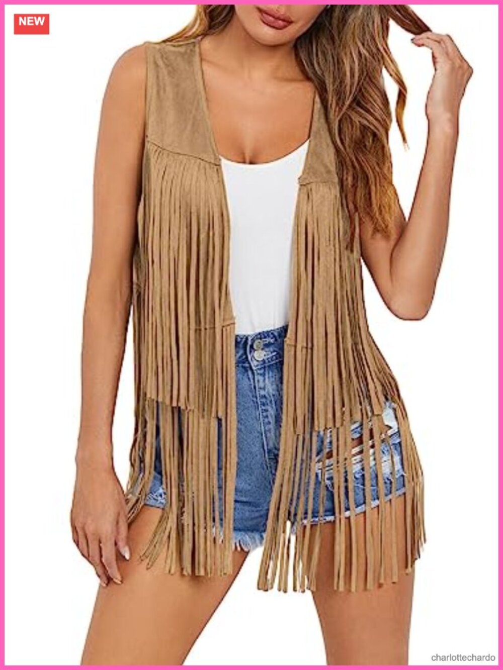 Sleeveless Faux Suede Fringe Vest 70s Hippie Cowgirl Western